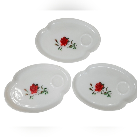 Vintage 6 Piece Federal Milk Glass Rosecrest Snack Tray Set Tea Party Hostess - Picture 8 of 12